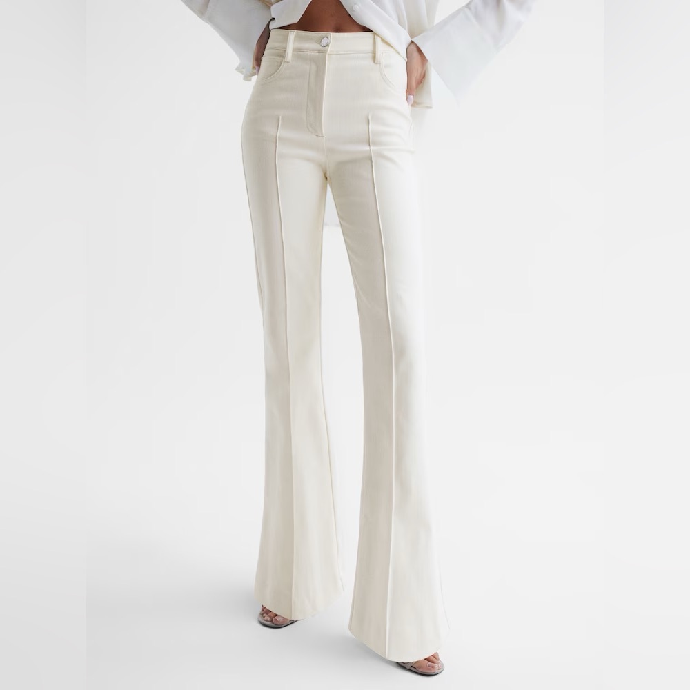 REISS Florence High Rise Flared Trousers Cream Size 4